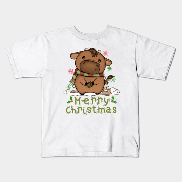 Kids Cow Christmas Cute Cow Merry Christmas Funny Kids T-Shirt by alcoshirts